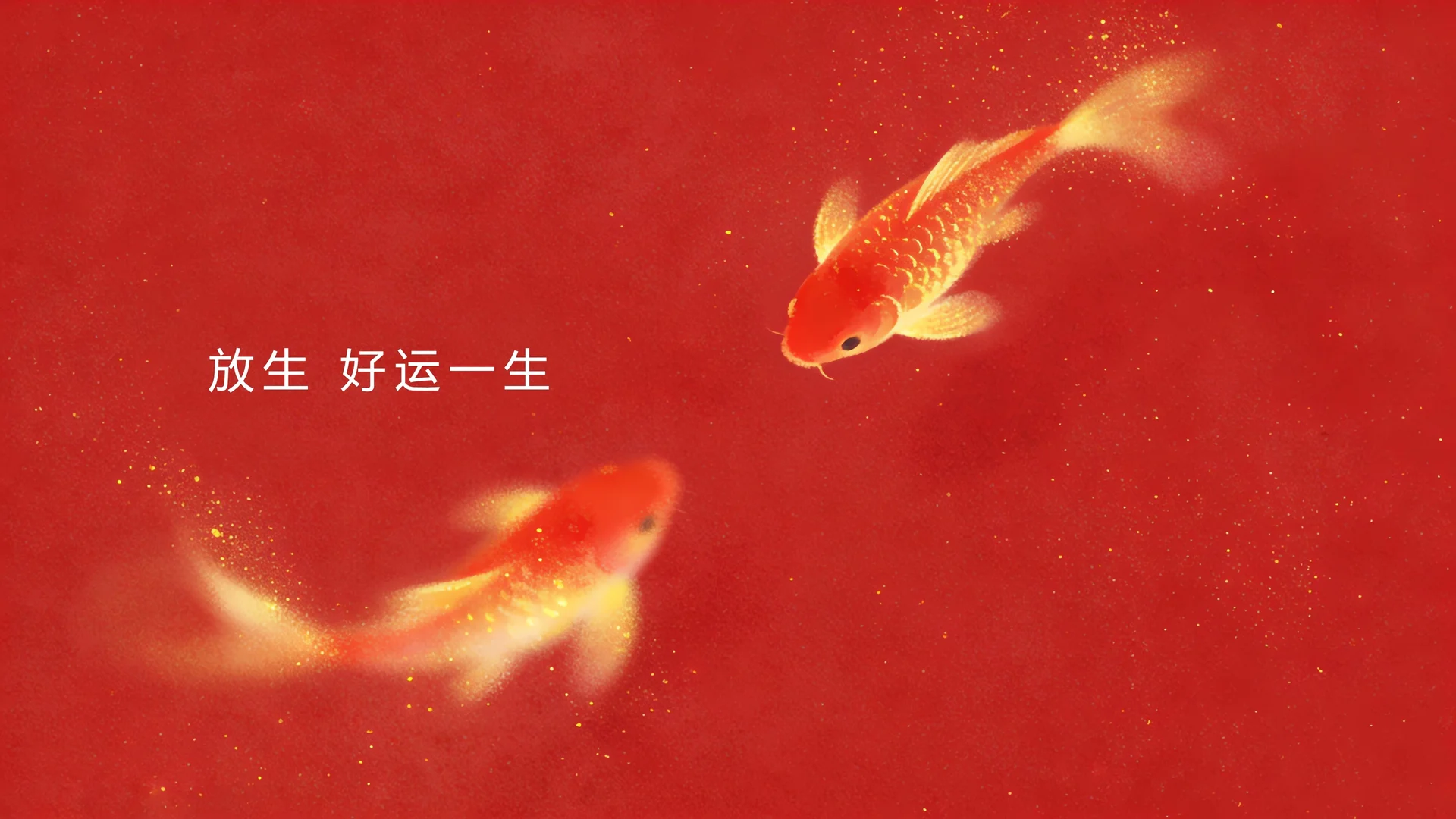锦鲤好运一生，红色喜庆好运 4K 电脑壁纸
