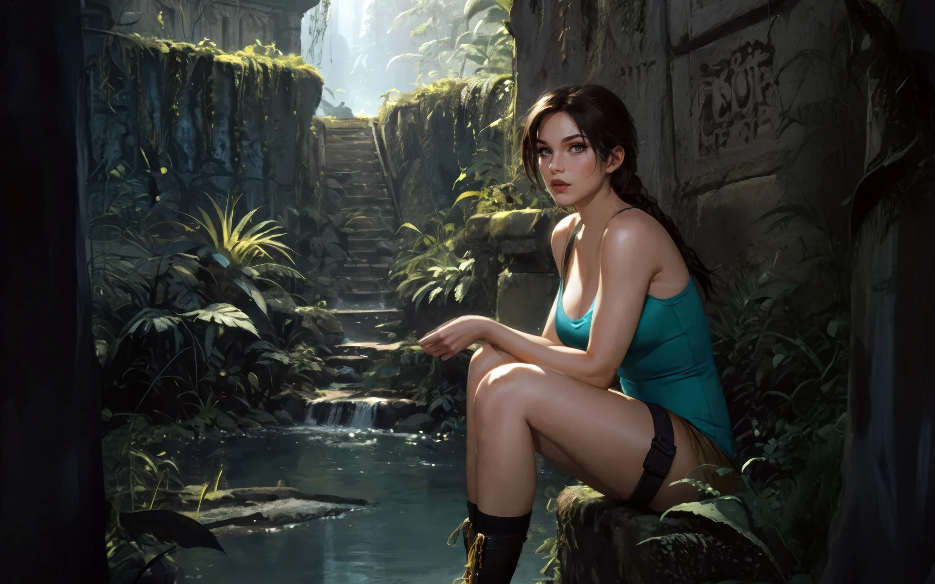 劳拉・克劳馥，丛林遗迹 4K 冒险插画壁纸