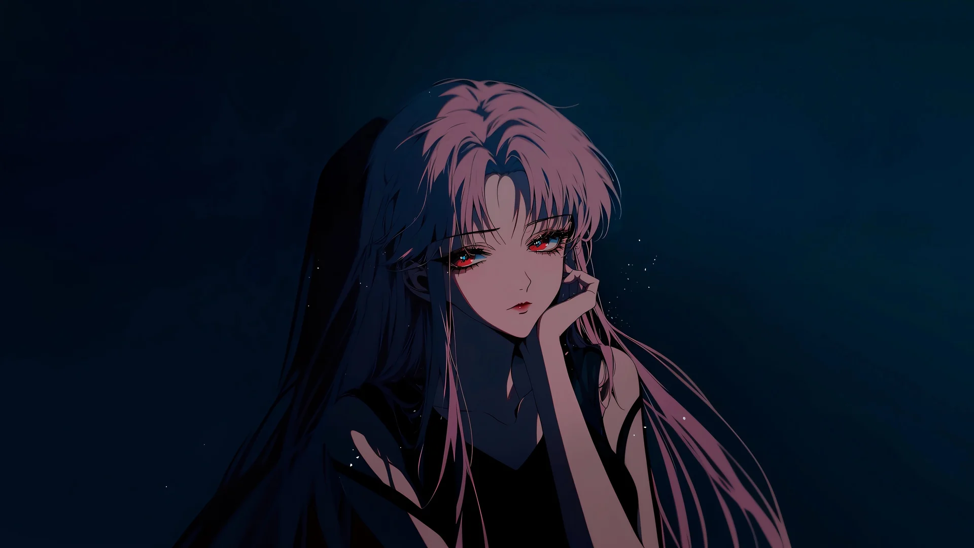 暗夜粉发少女，红瞳 4K 动漫插画壁纸