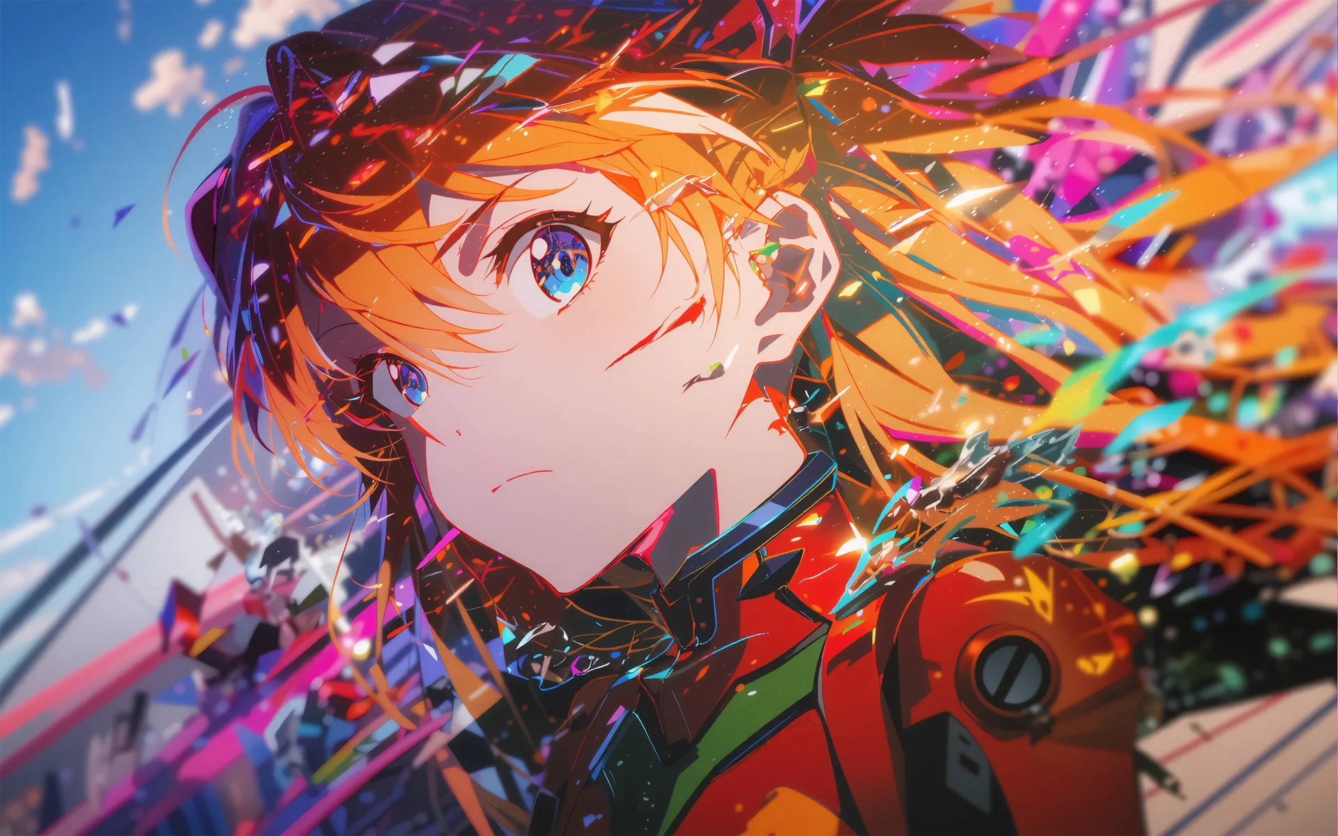 式波明日香，破碎美学 4K 动漫插画壁纸