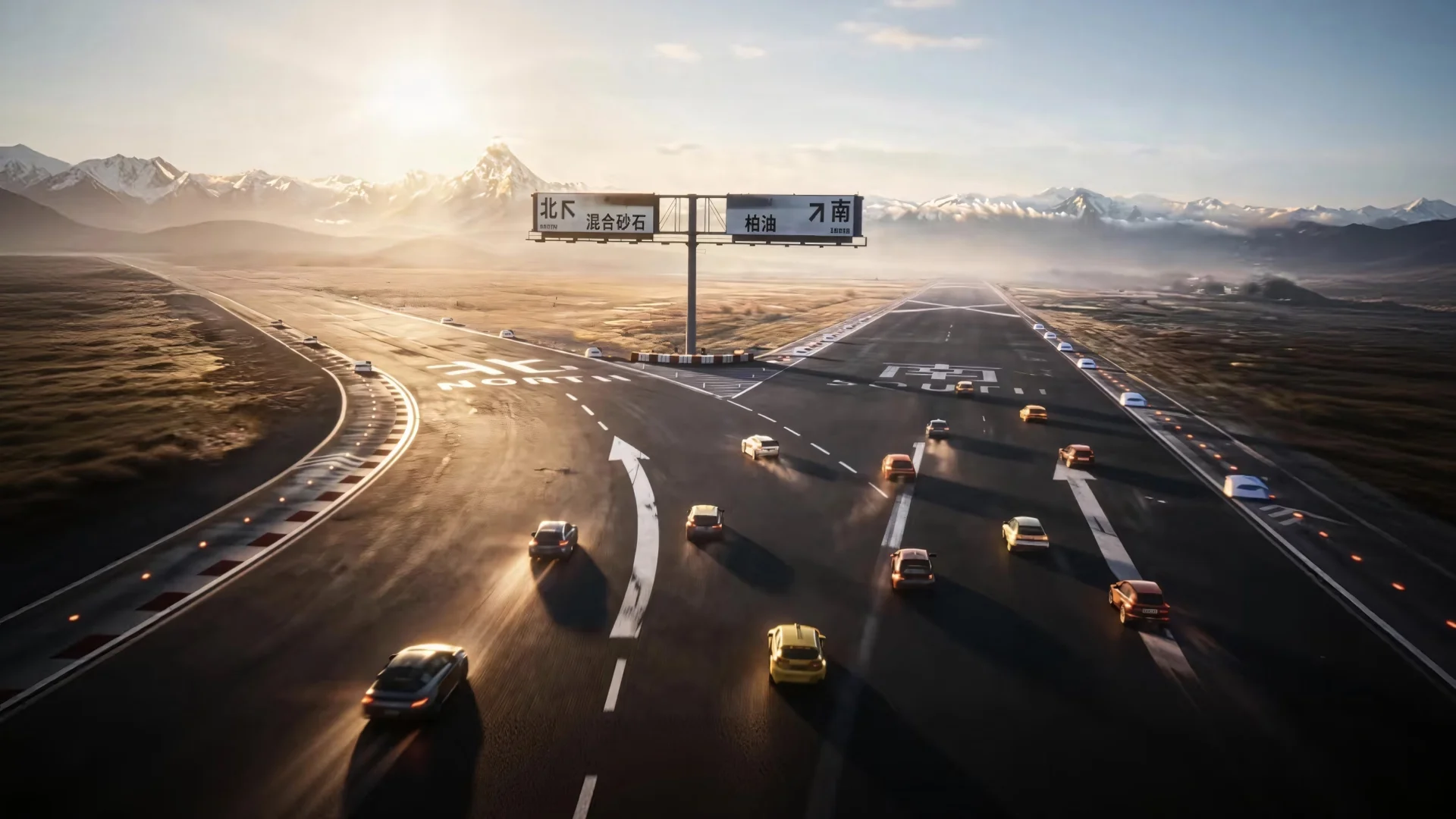 南北分岔公路，天路抉择 4K 数字艺术壁纸