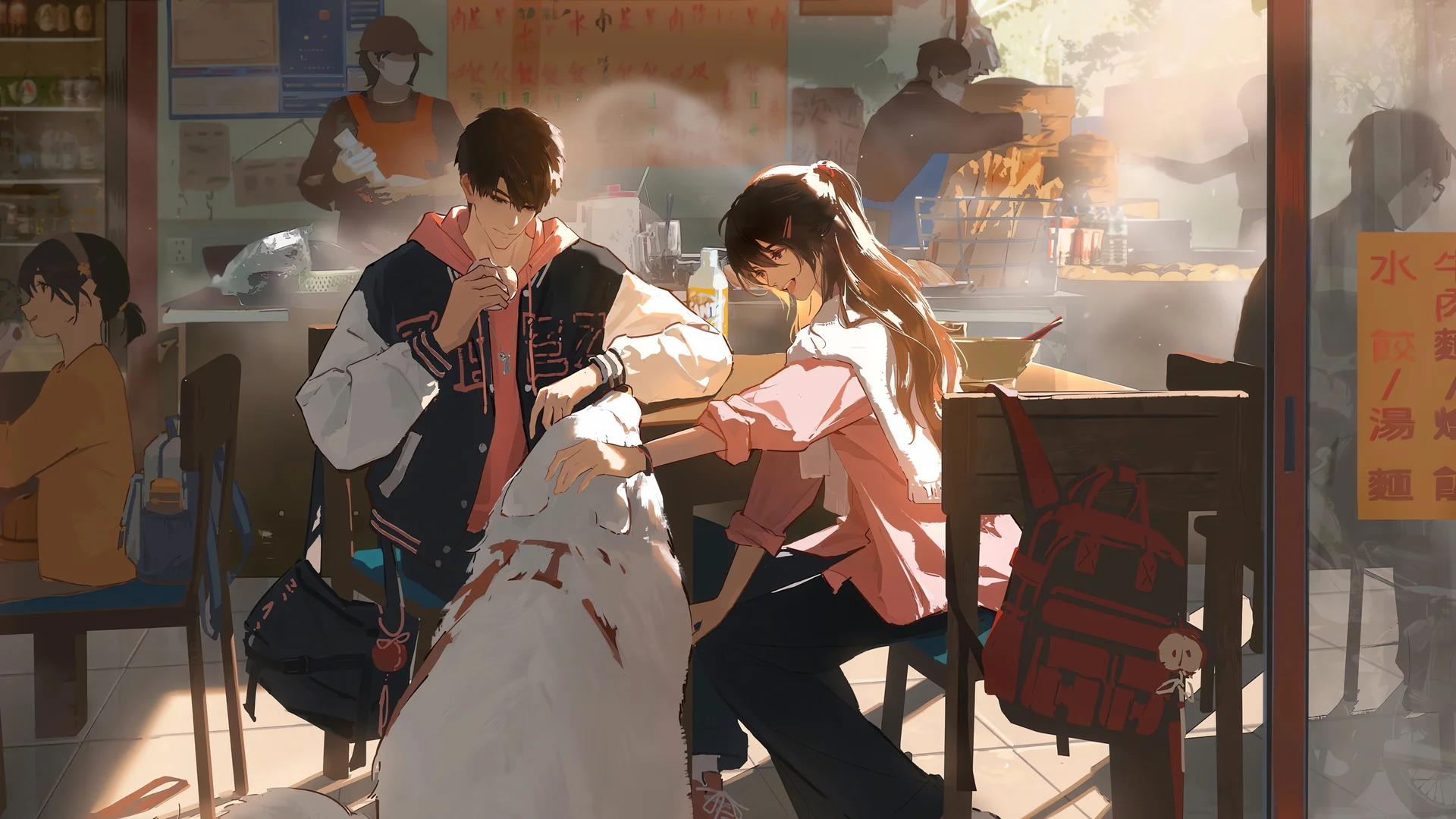 暖光面馆，青春食光 4K 插画壁纸