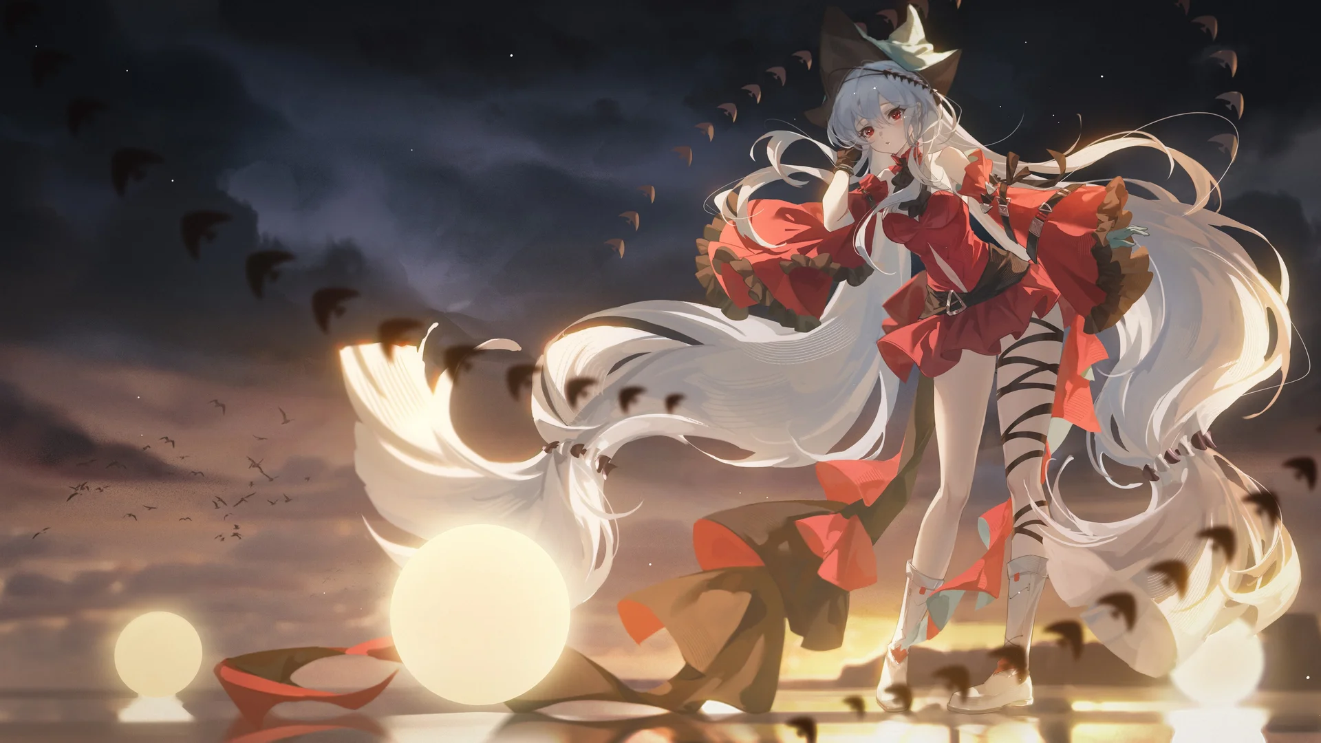 赤影月行，夜羽流光 4K 二次元插画壁纸