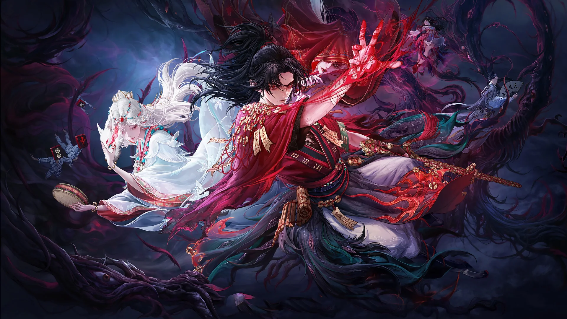 血契双生，赤影狂歌 4K 国风玄幻插画壁纸4K壁纸_4K壁纸