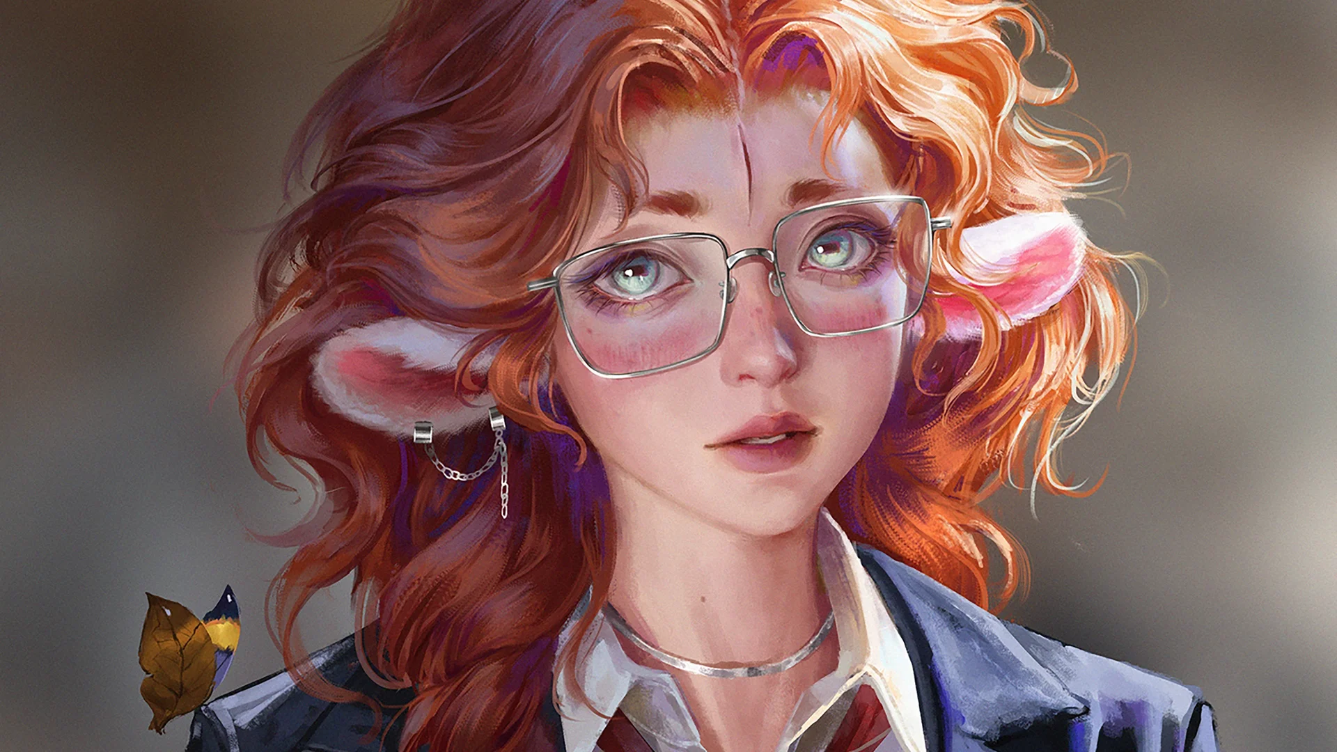 兔耳少女，橙光暖眸 4K 二次元插画壁纸