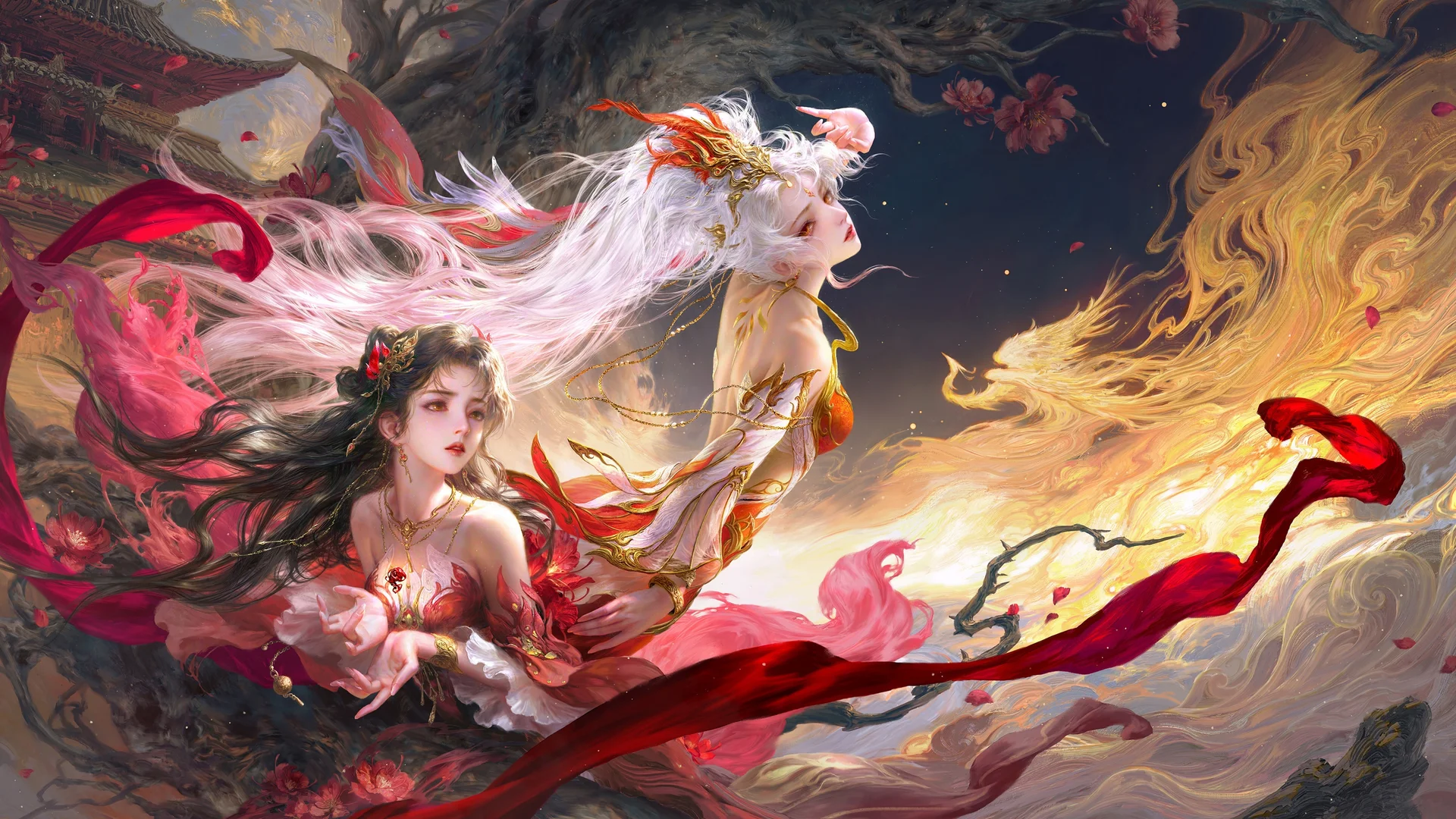 凤舞双姝,双生神女 4K 国风插画壁纸4K壁纸_4K动漫