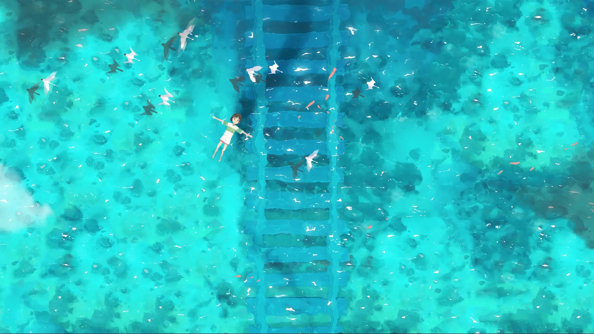 水境列车，《千与千寻》千寻 4K 梦幻插画壁纸