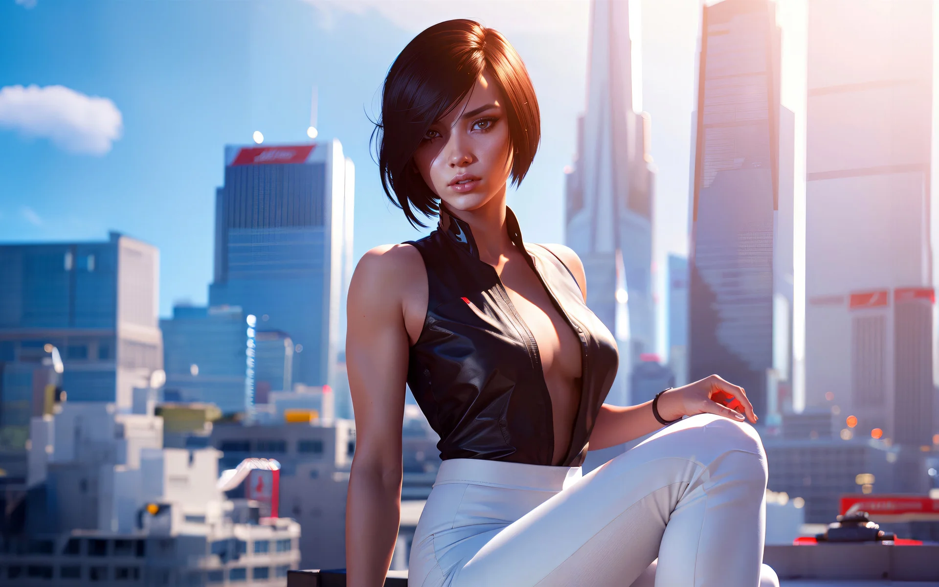 城巅锐影，赛博都市短发少女 4K 科幻插画壁纸4K壁纸_4K人物