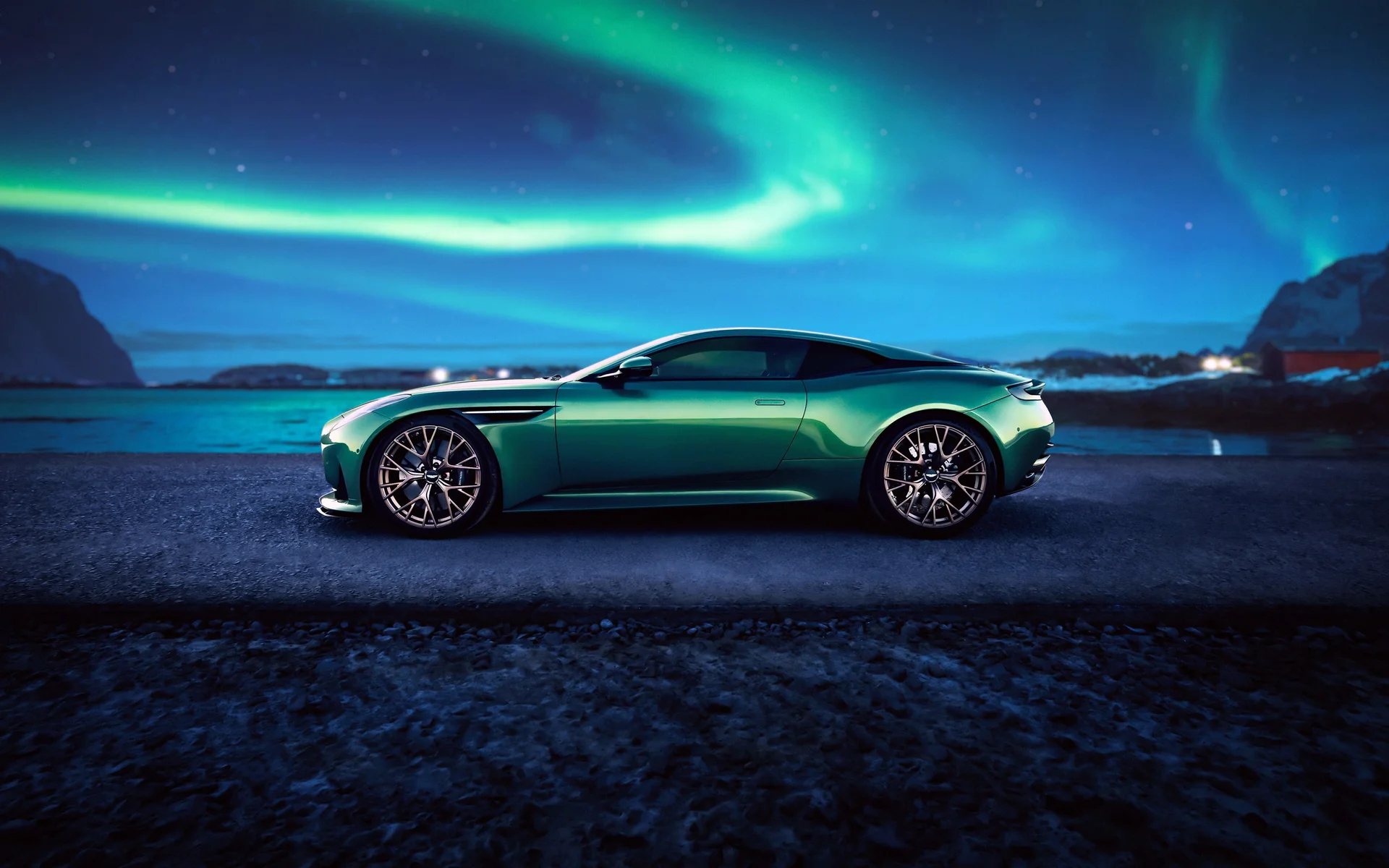 极光绿影，阿斯顿・马丁 DB12 4K 极地官图壁纸
