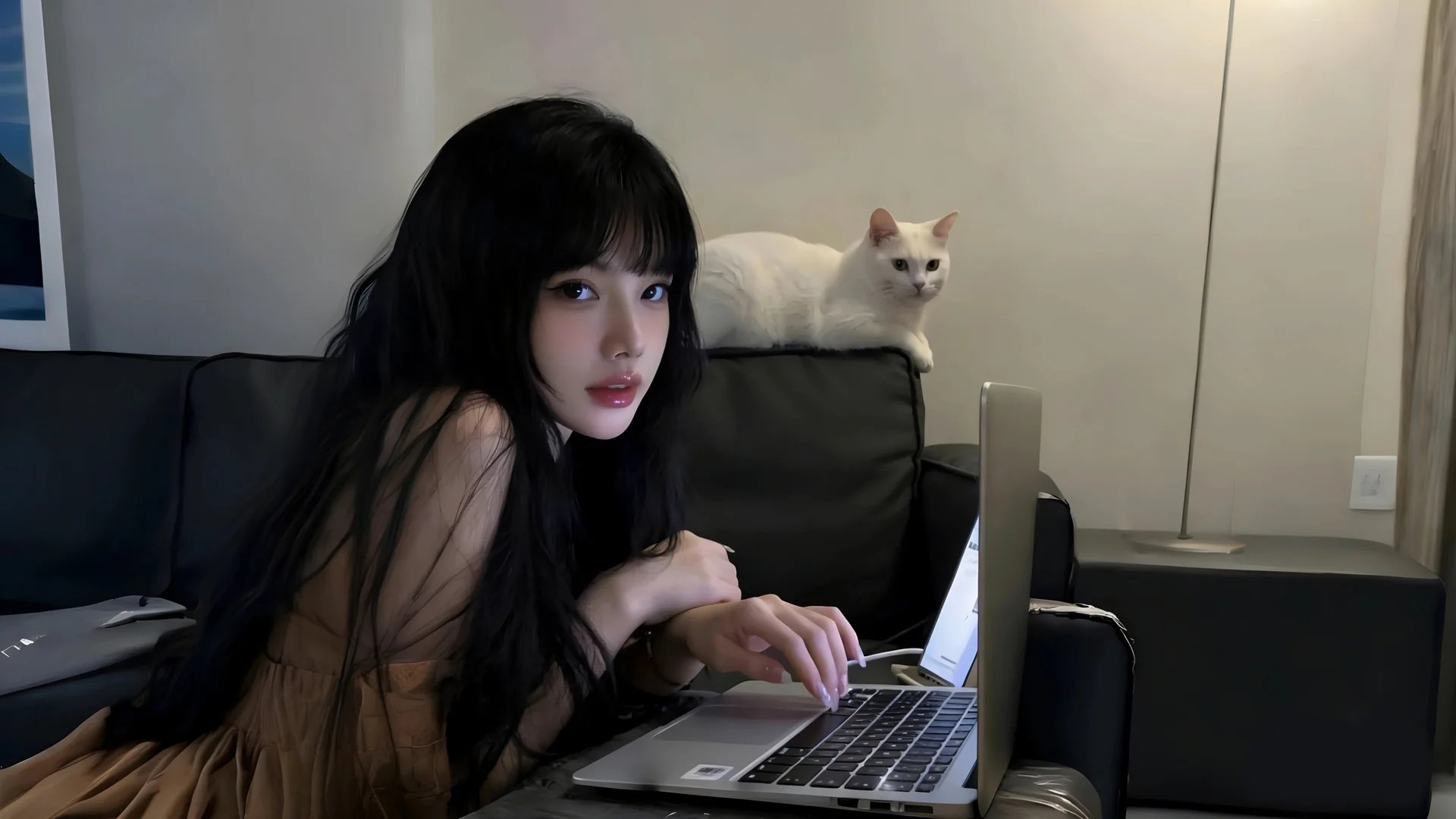 闲居伴猫，度假少女与猫 4K 清新写真壁纸