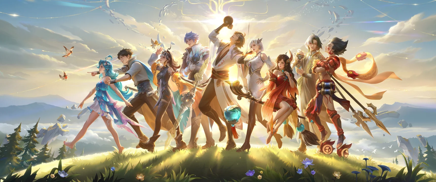 王者荣耀十周年海报 云巅聚义，国风仙侠群像 4K 玄幻插画壁纸