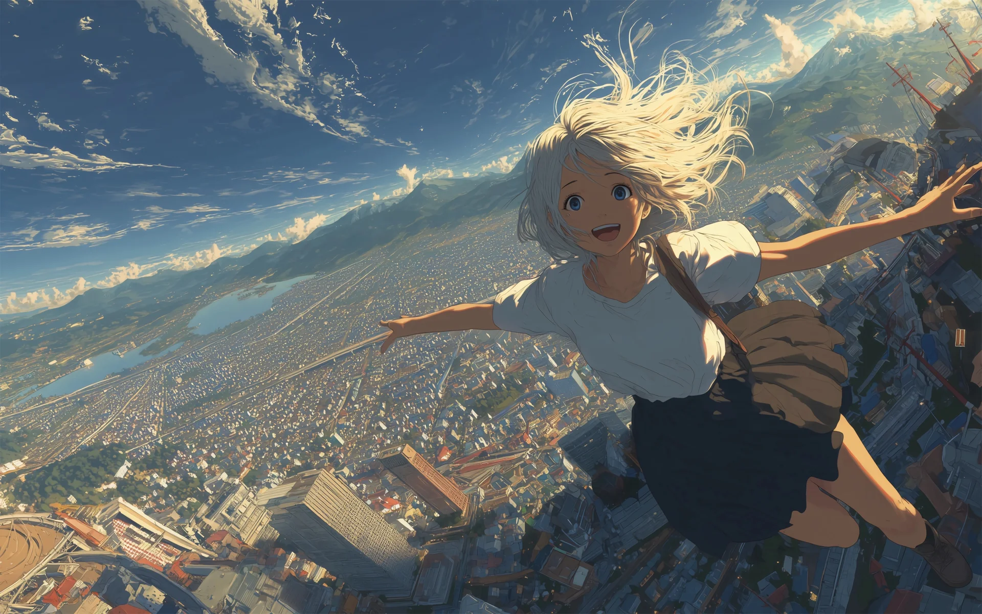 风之彼端，城巅少女 4K 动漫风插画壁纸4K壁纸_4K动漫