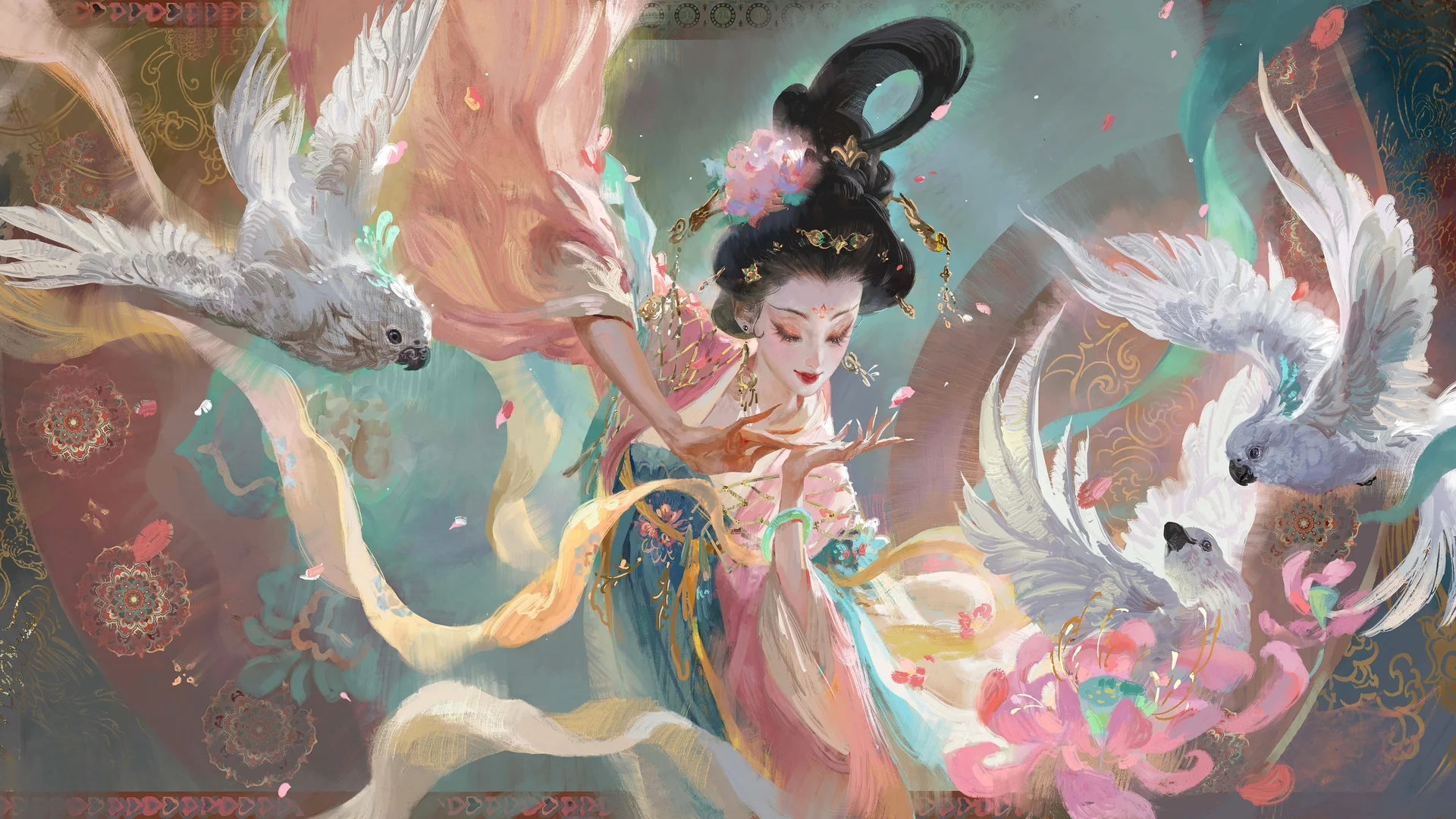 云袖惊鸿，古风仙姬 4K 国风插画壁纸