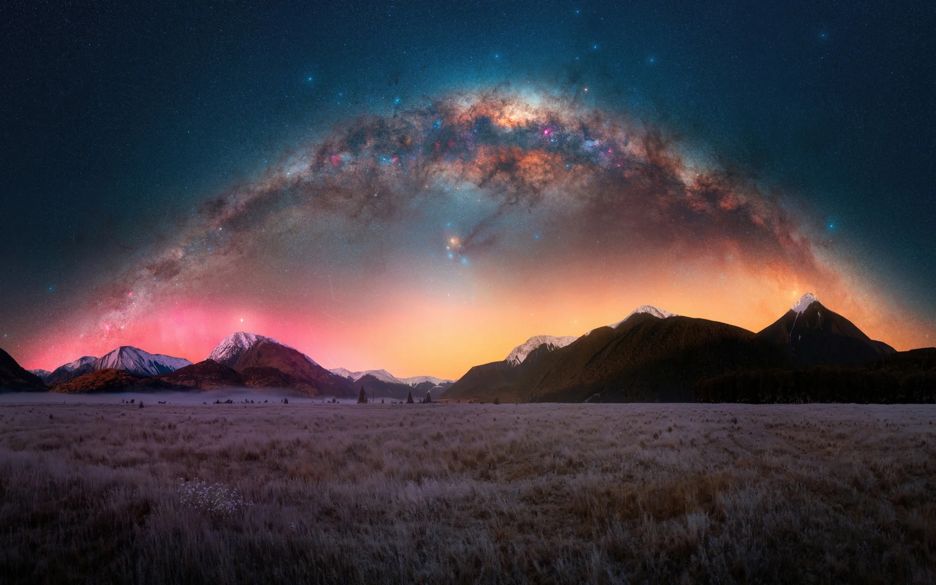 穹顶星河，银河拱桥 4K 梦幻风光插画壁纸