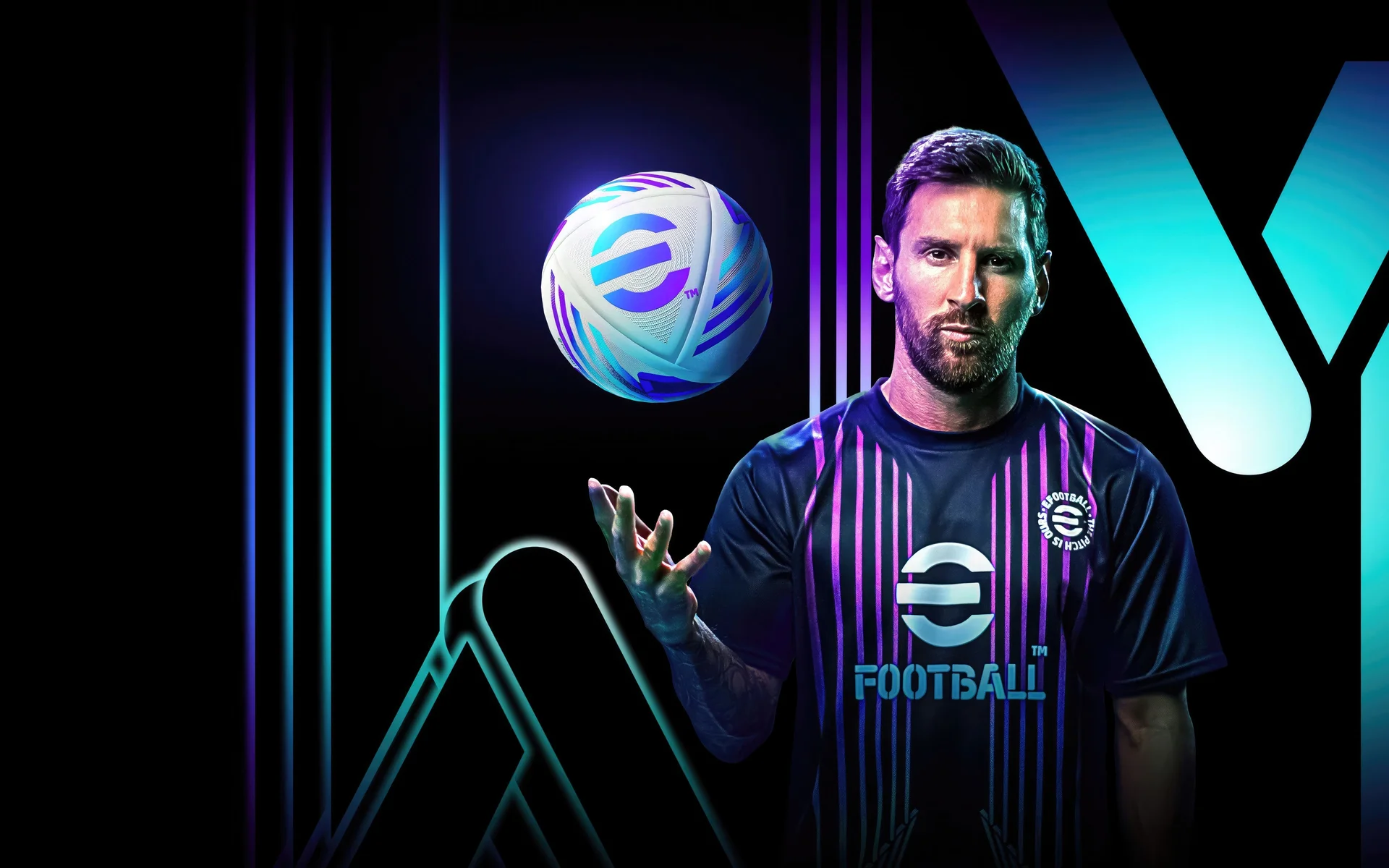 紫电球王，梅西 eFootball 4K 电竞海报壁纸