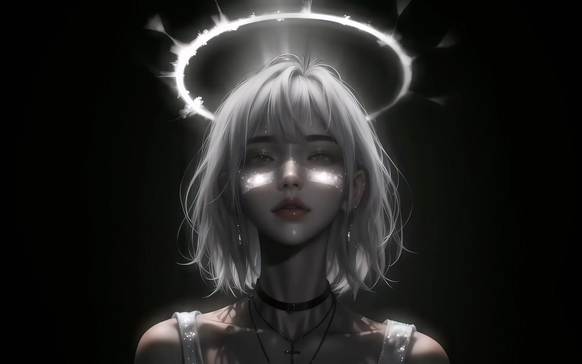 星尘圣瞳，银发天使少女 4K 插画壁纸