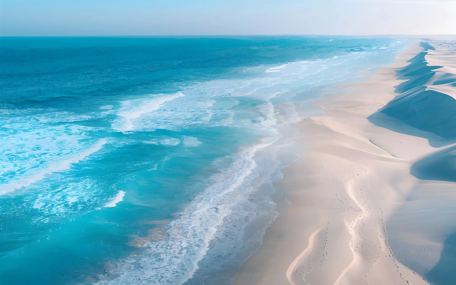 沙海共潮，沙漠与海洋交界 4K 风光插画壁纸4K壁纸_4K风景