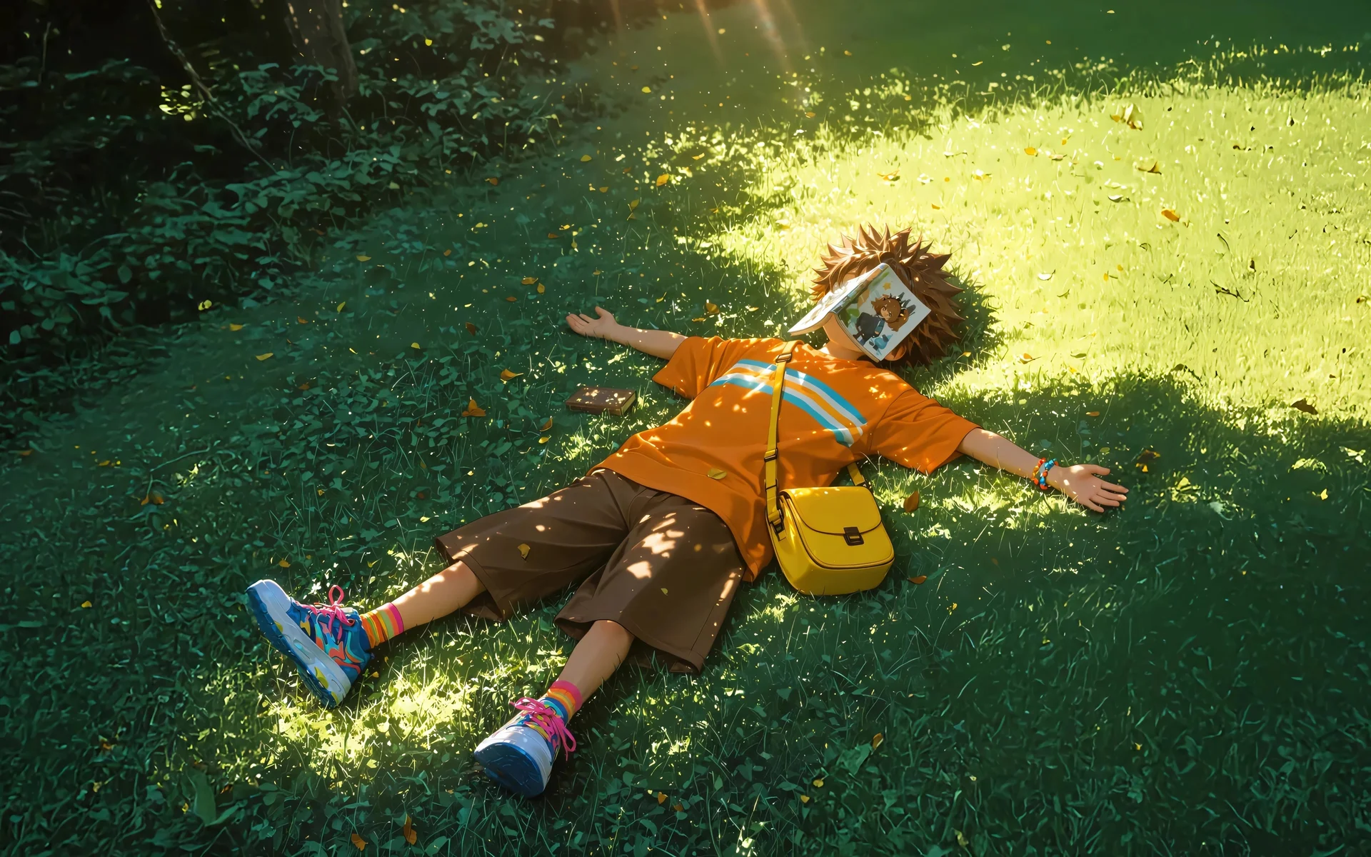 夏阳酣眠，夏日少年草地小憩 4K 插画壁纸4K壁纸_4K动漫