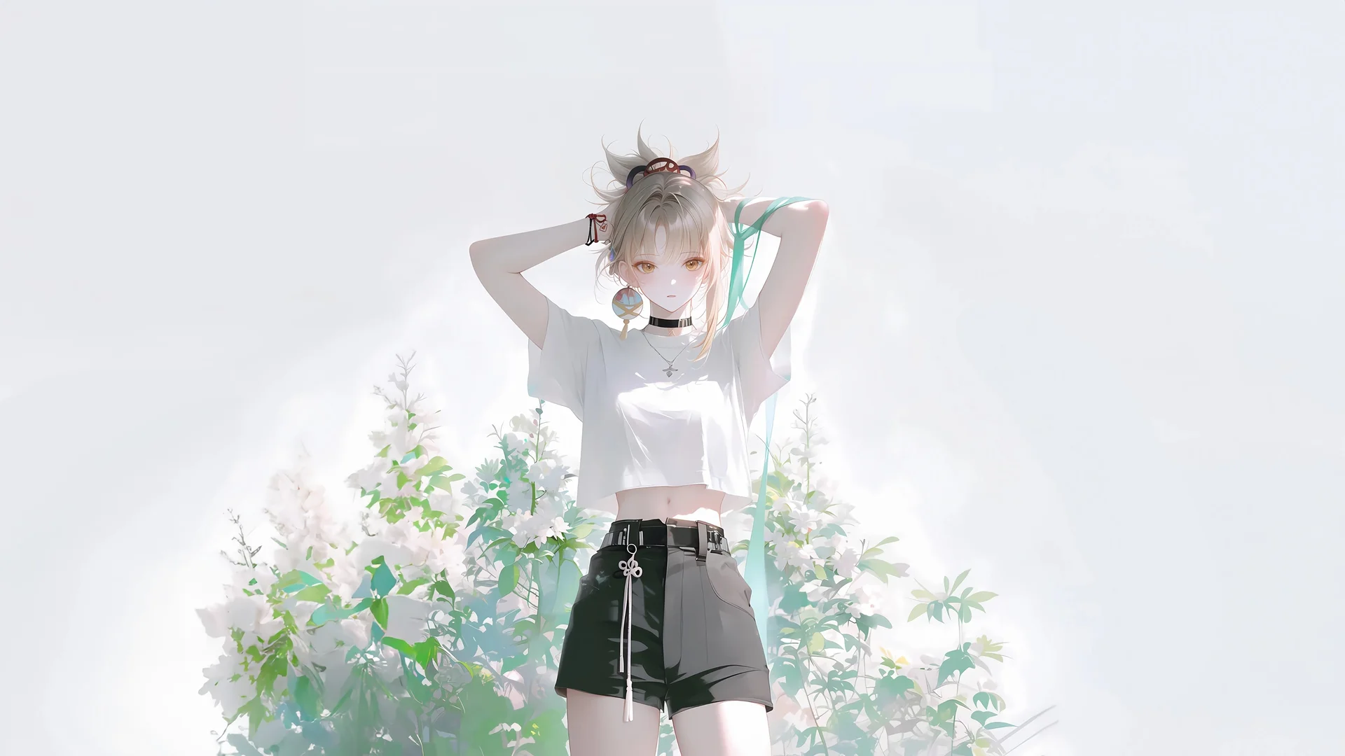 青空清颜，清透感银发少女 4K 插画壁纸