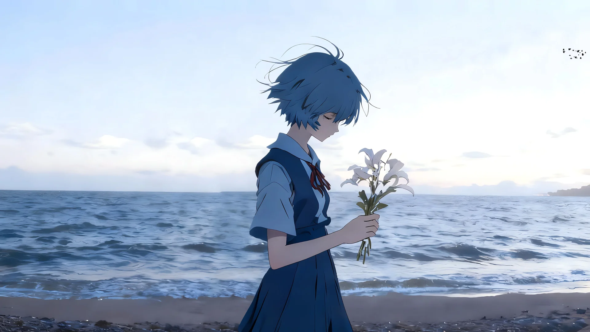 海畔白合，绫波丽 4K 插画壁纸4K壁纸_4K动漫