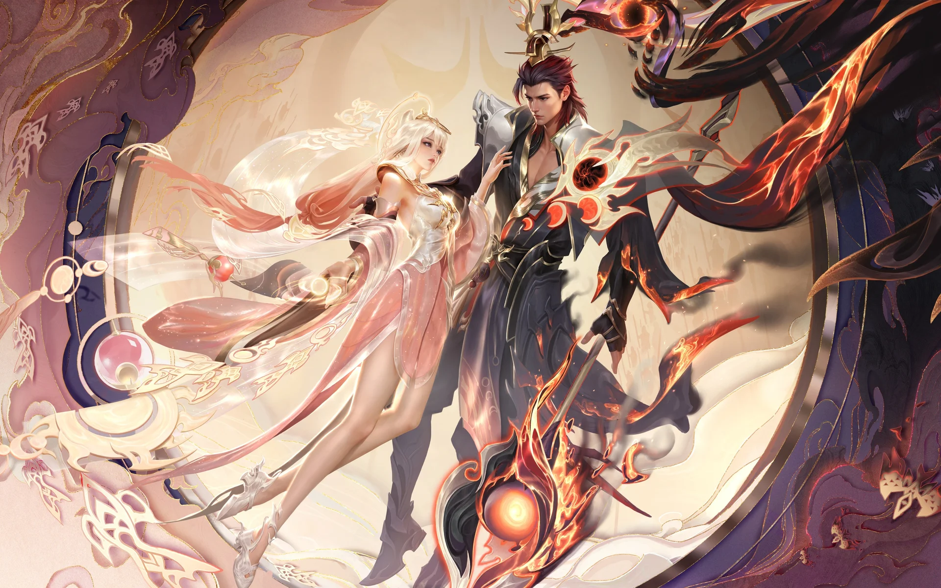 王者荣耀 貂蝉 吕布 赤焰仙途，古风仙侠 CP 4K 插画壁纸