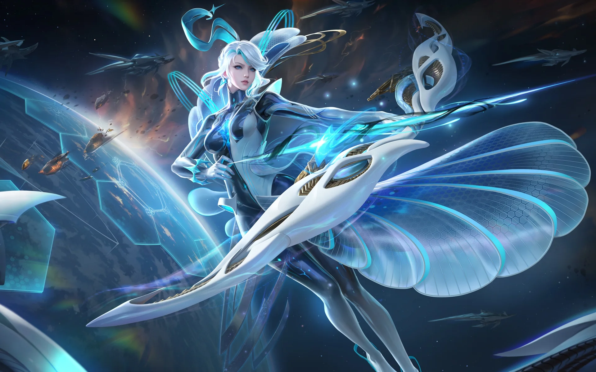 王者荣耀 伽罗琥珀纪元皮肤星澜战歌，星际女战士 4K 插画壁纸