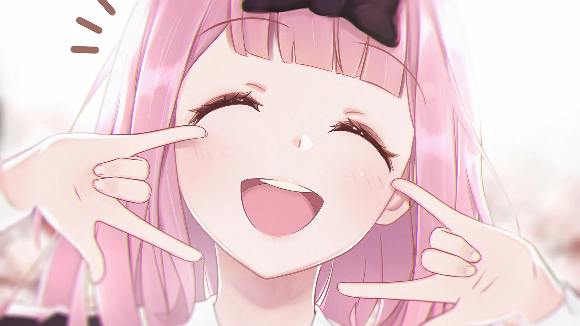 粉发笑颜，藤原千花 4K 治愈插画壁纸
