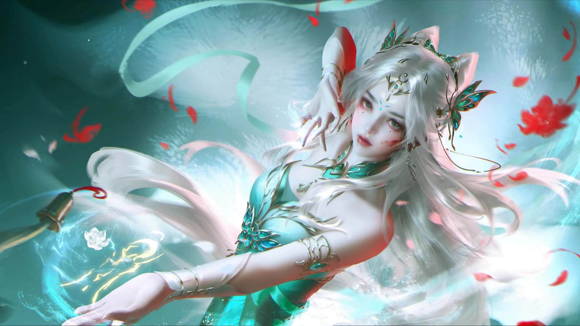 青鳞仙狐，青鳞狐女 4K 唯美插画壁纸