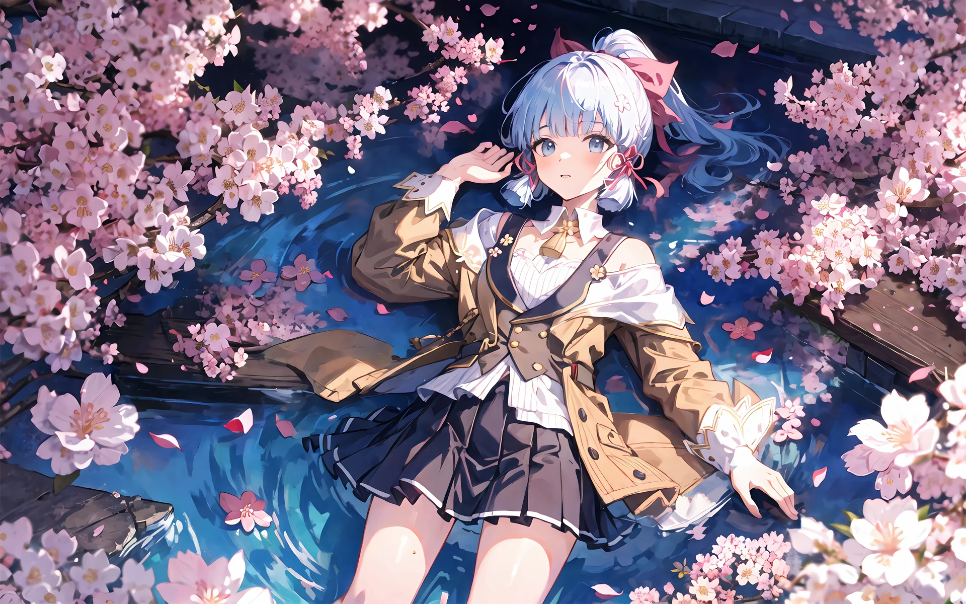 樱澜水境，神里绫华 4K 治愈插画壁纸