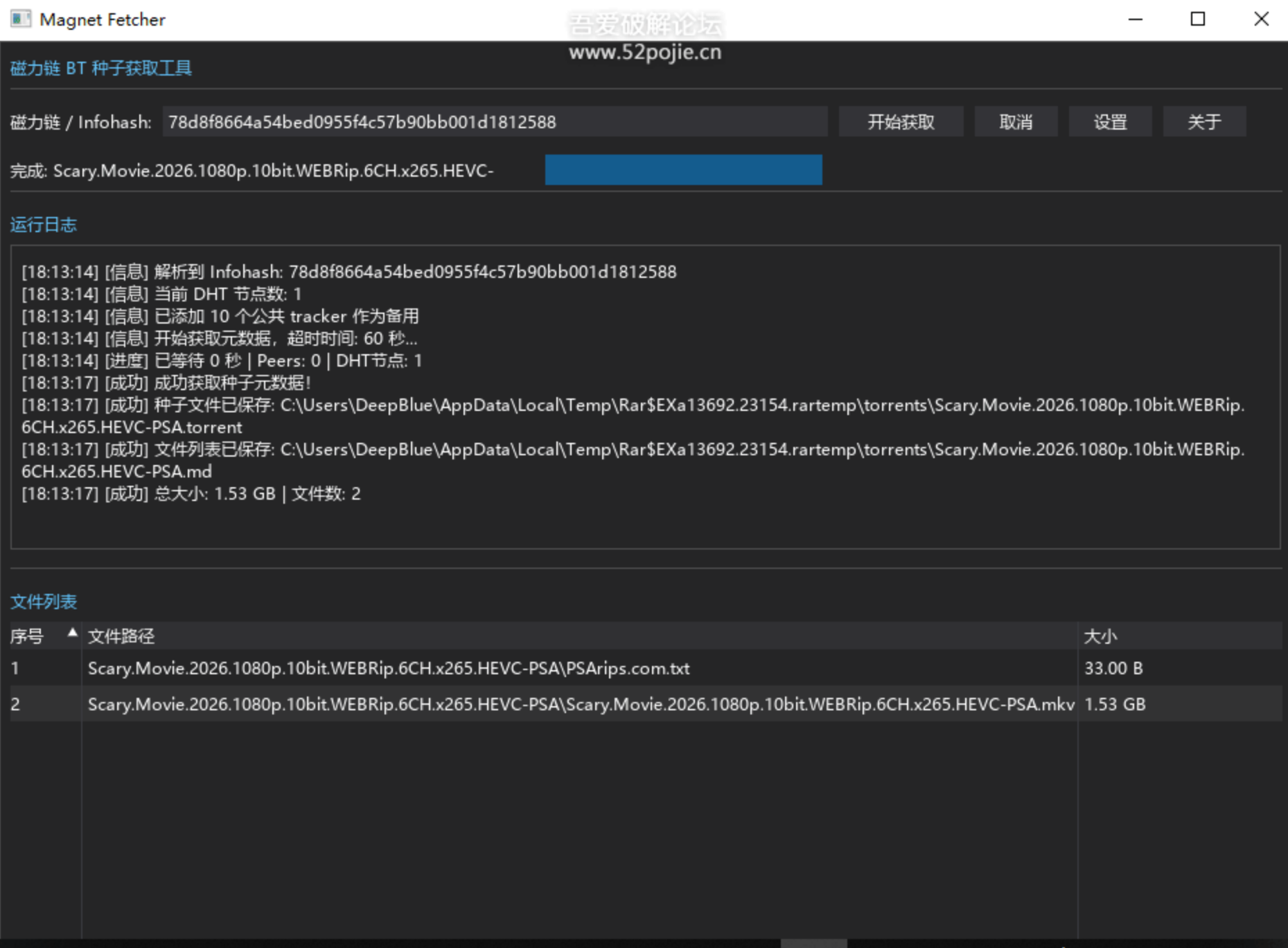 磁力链BT种子获取工具：输入磁力链自动获取种子文件，先看内容再决定下不下
